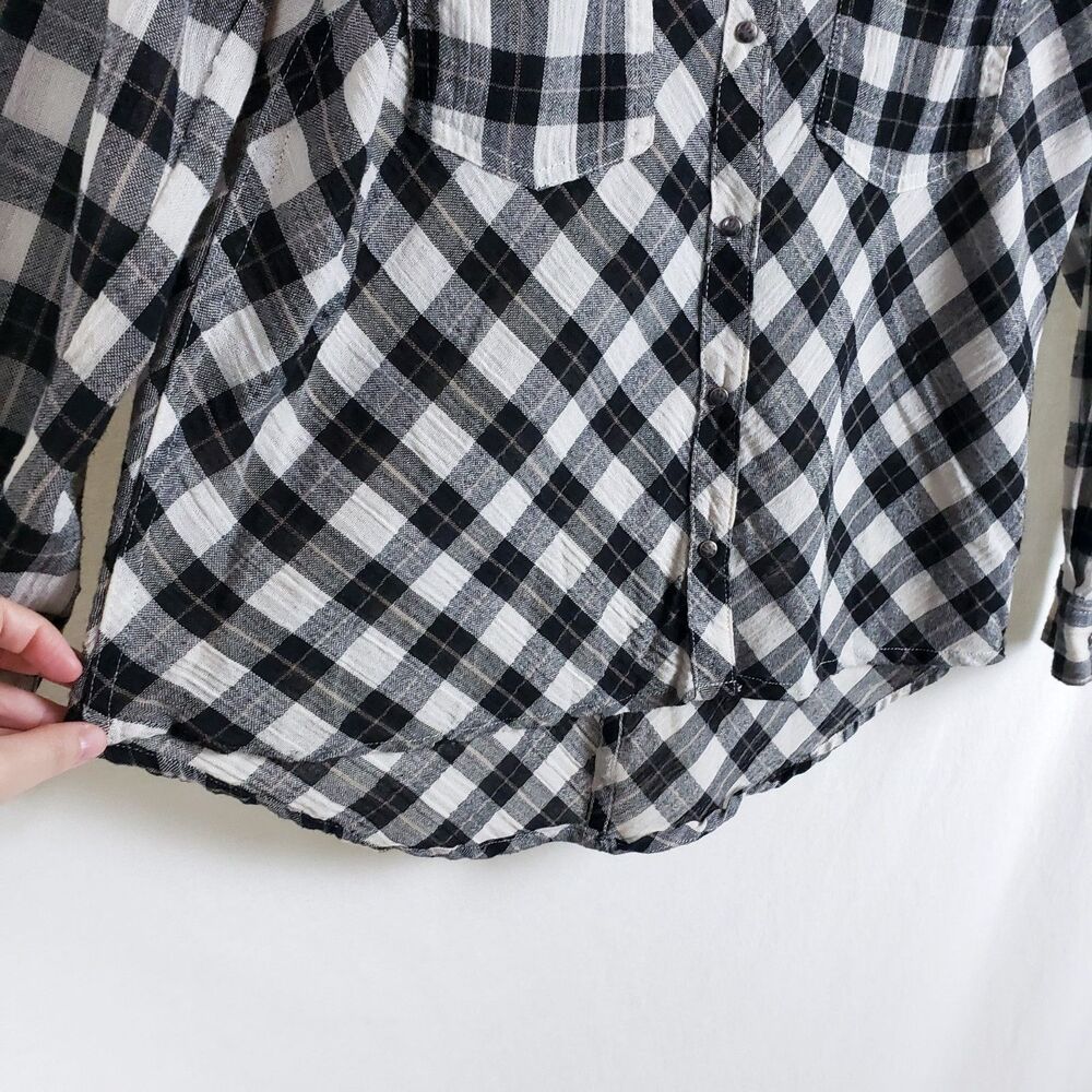 Free People Boho Western Plaid Shirt Womens XS Plaid Grunge Lace-Up Cut-Out - Picture 6 of 12